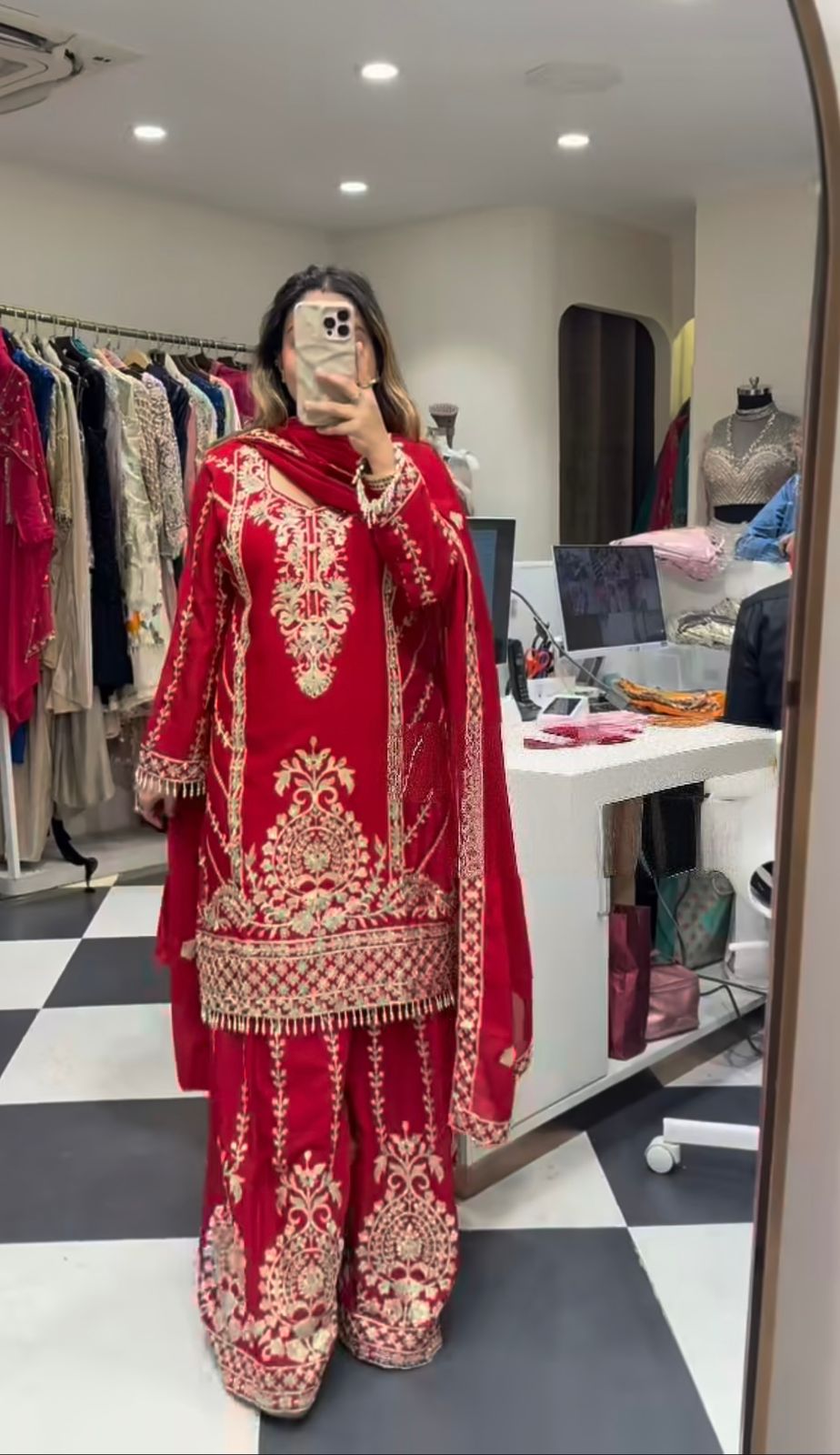 Pure Heavy Chinnon Silk Embroidered Top Plazzo Dupatta Set with Coding Sequin Work
