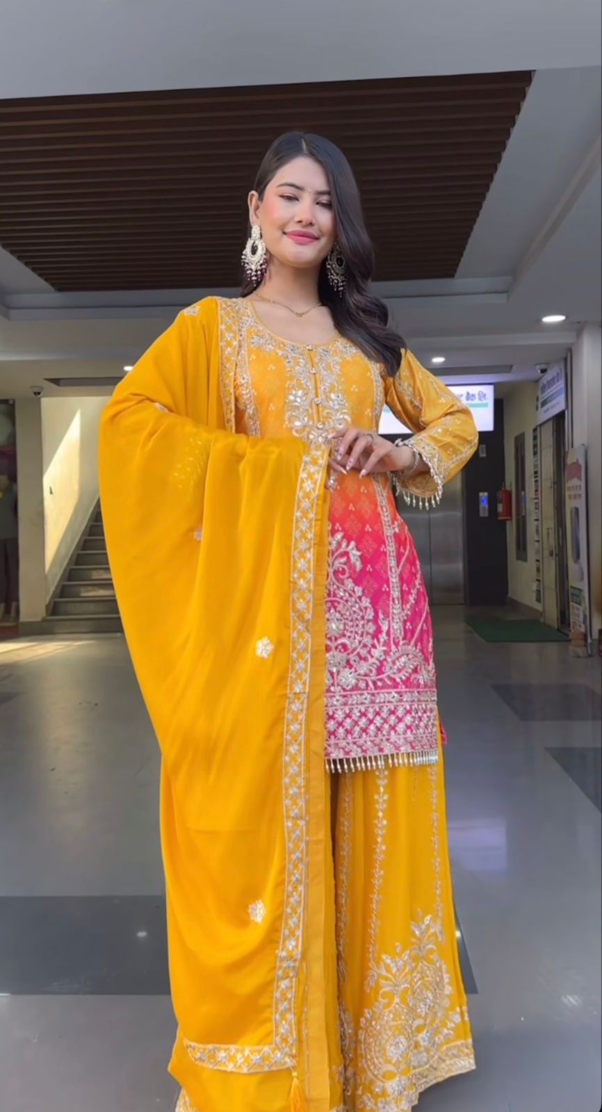 Pure Heavy Chinnon Silk Embroidered Top Plazzo Dupatta Set with Coding Sequin Work