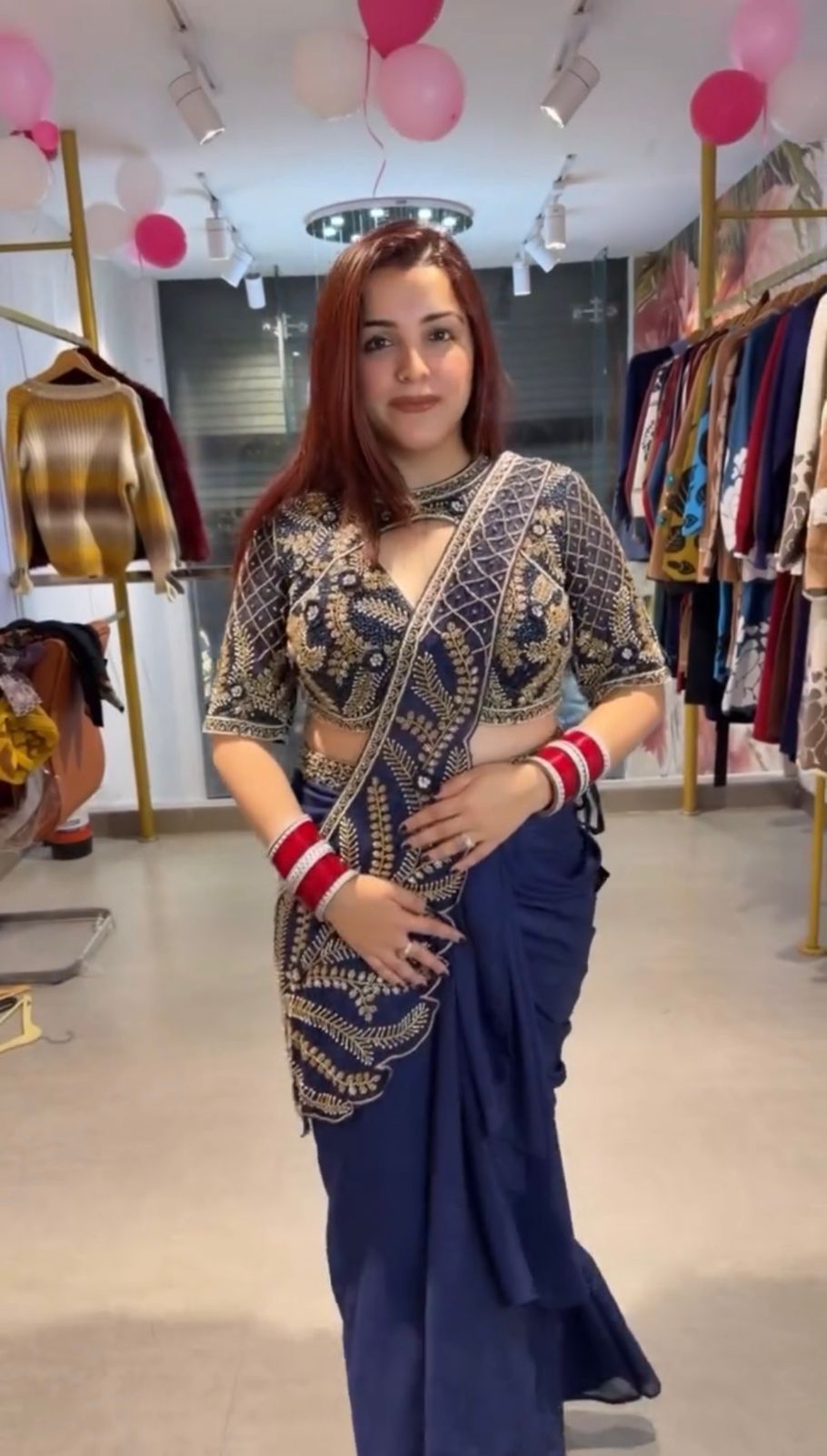 Ready to Wear Rangoli Silk Drape Saree with Beads Embroidery & Stitched Blouse – Party Wear (Up to 42)