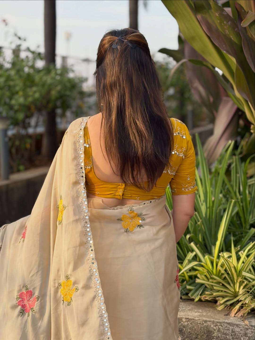 Premium Embroidered Georgette Saree with Heavy Front & Back Blouse