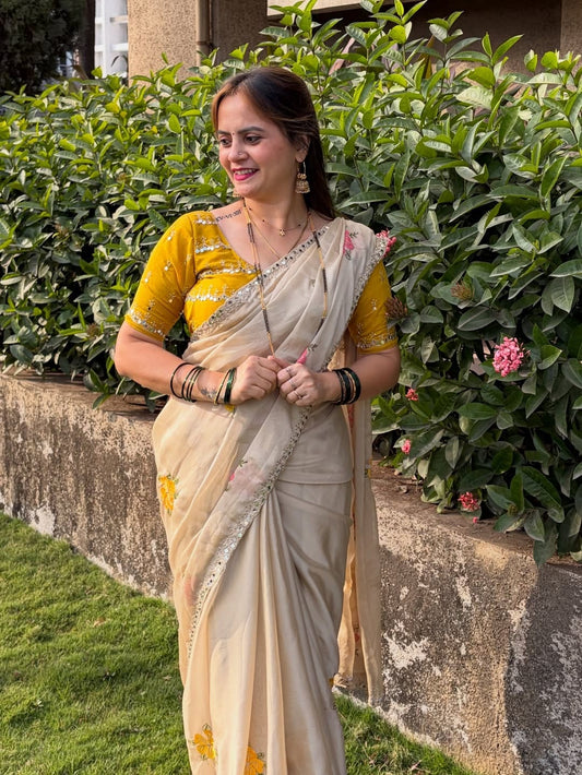 Premium Embroidered Georgette Saree with Heavy Front & Back Blouse