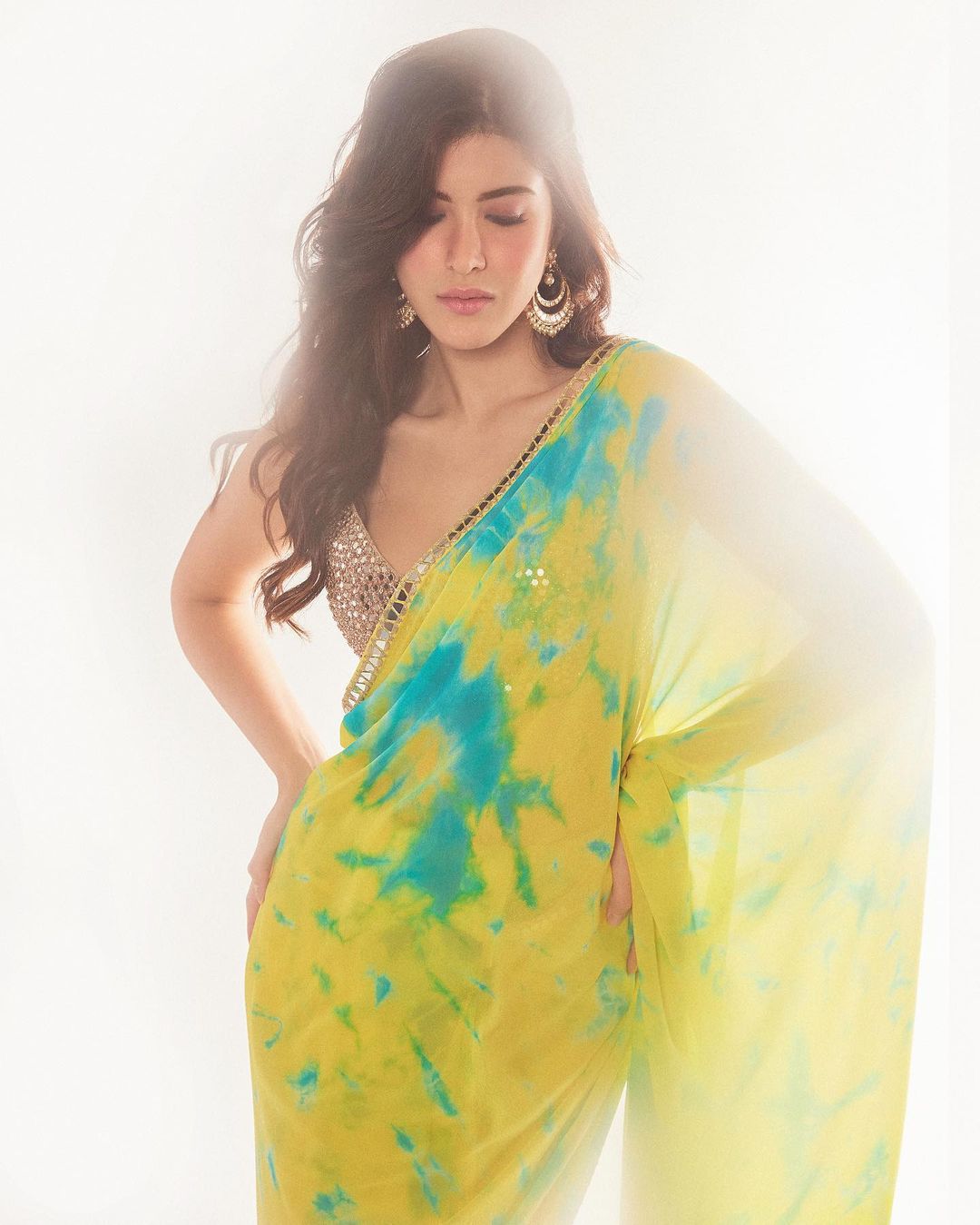 Colorful Georgette Digital Printed Saree with Real Mirror Lace Border & Fully Embroidered Blouse | Party & Festive Wear
