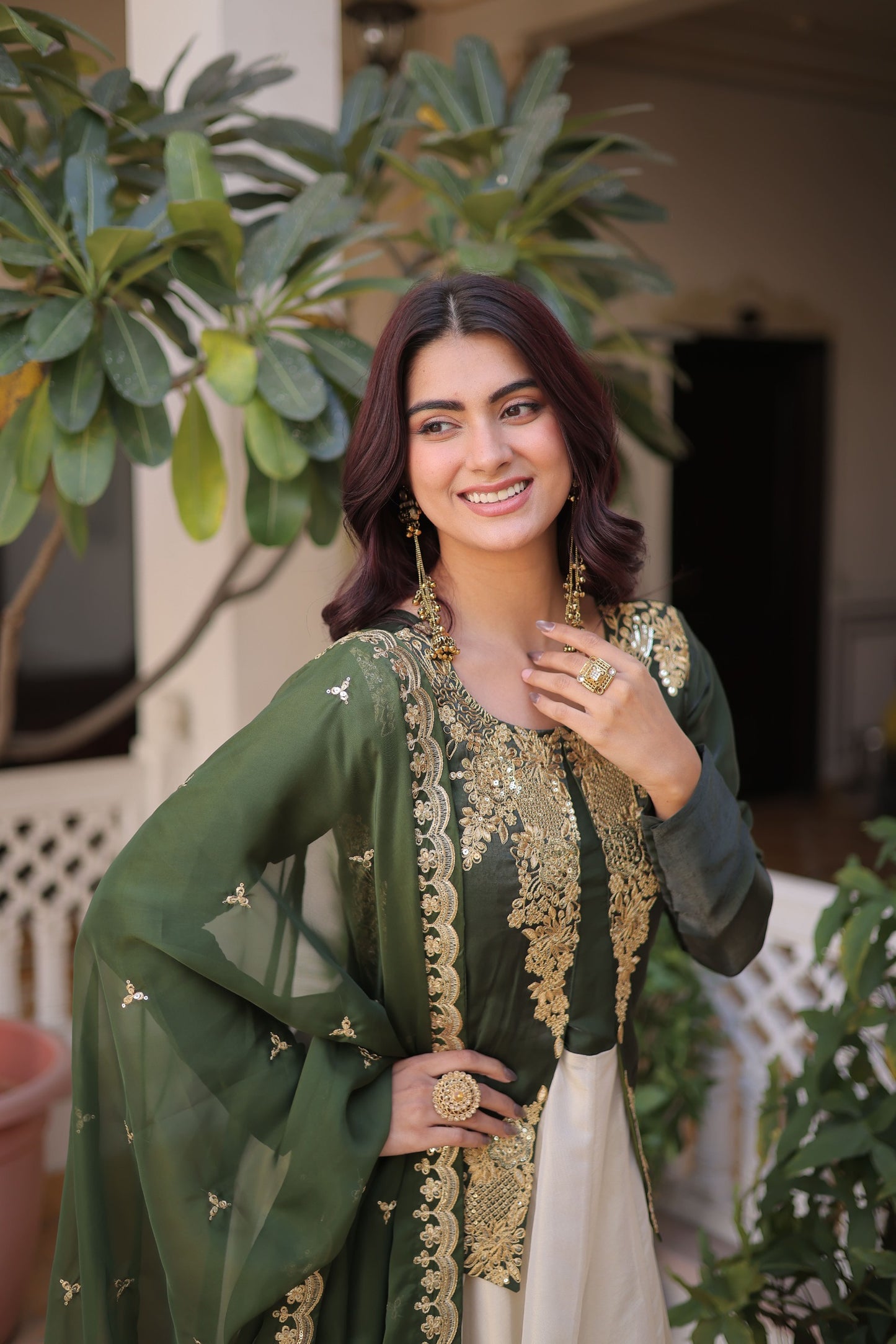 Designer Sequin Embroidered Gown with Tabby Silk Dupatta