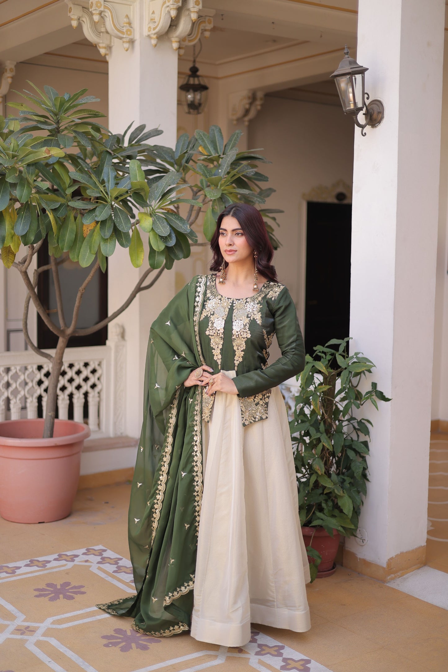 Designer Sequin Embroidered Gown with Tabby Silk Dupatta