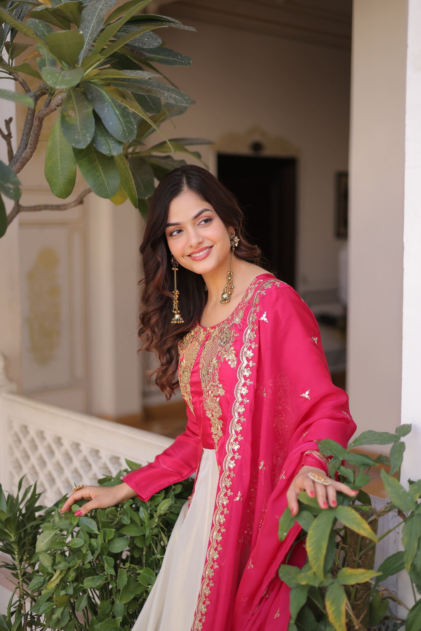Designer Sequin Embroidered Gown with Tabby Silk Dupatta