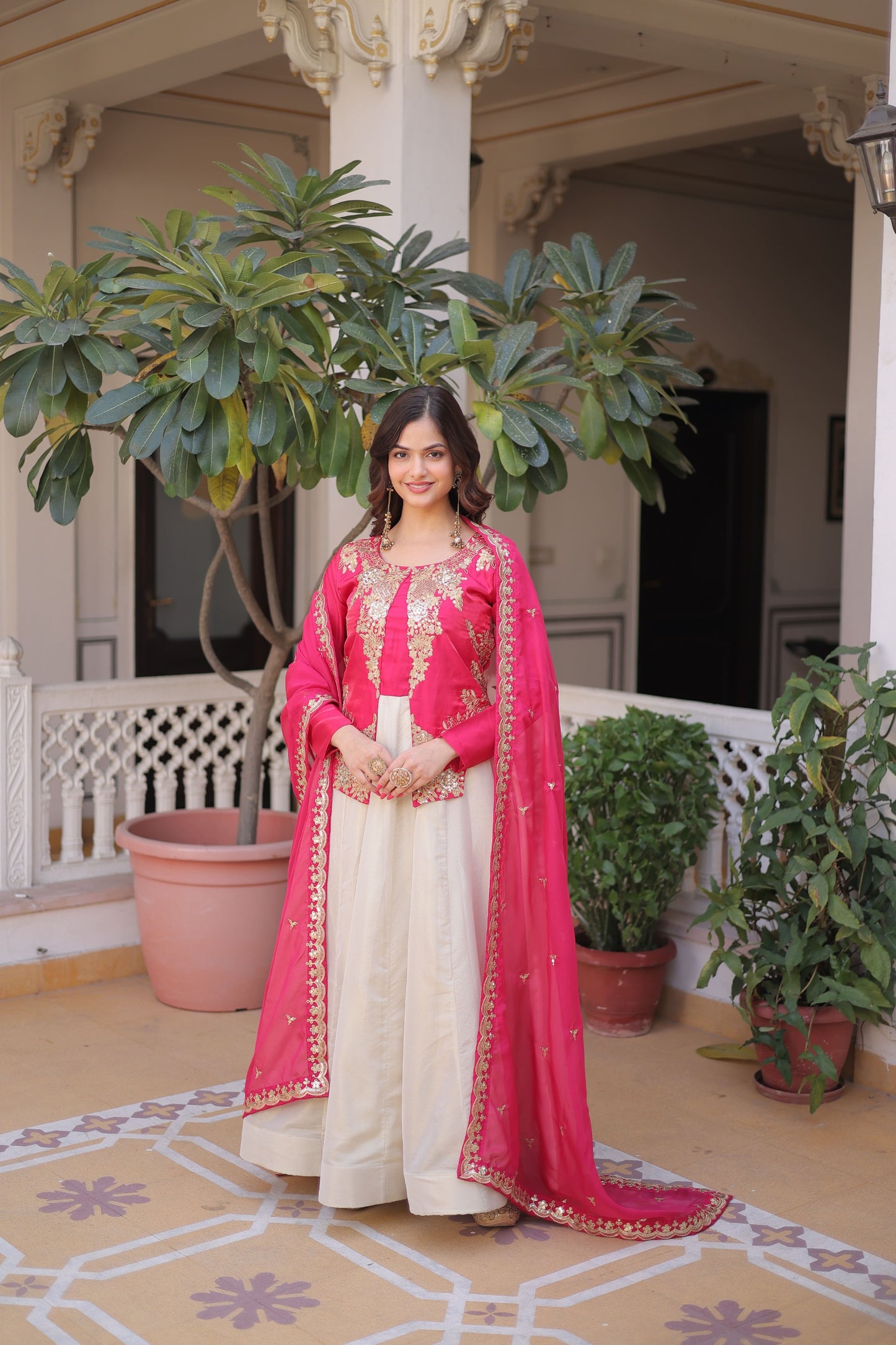 Designer Sequin Embroidered Gown with Tabby Silk Dupatta