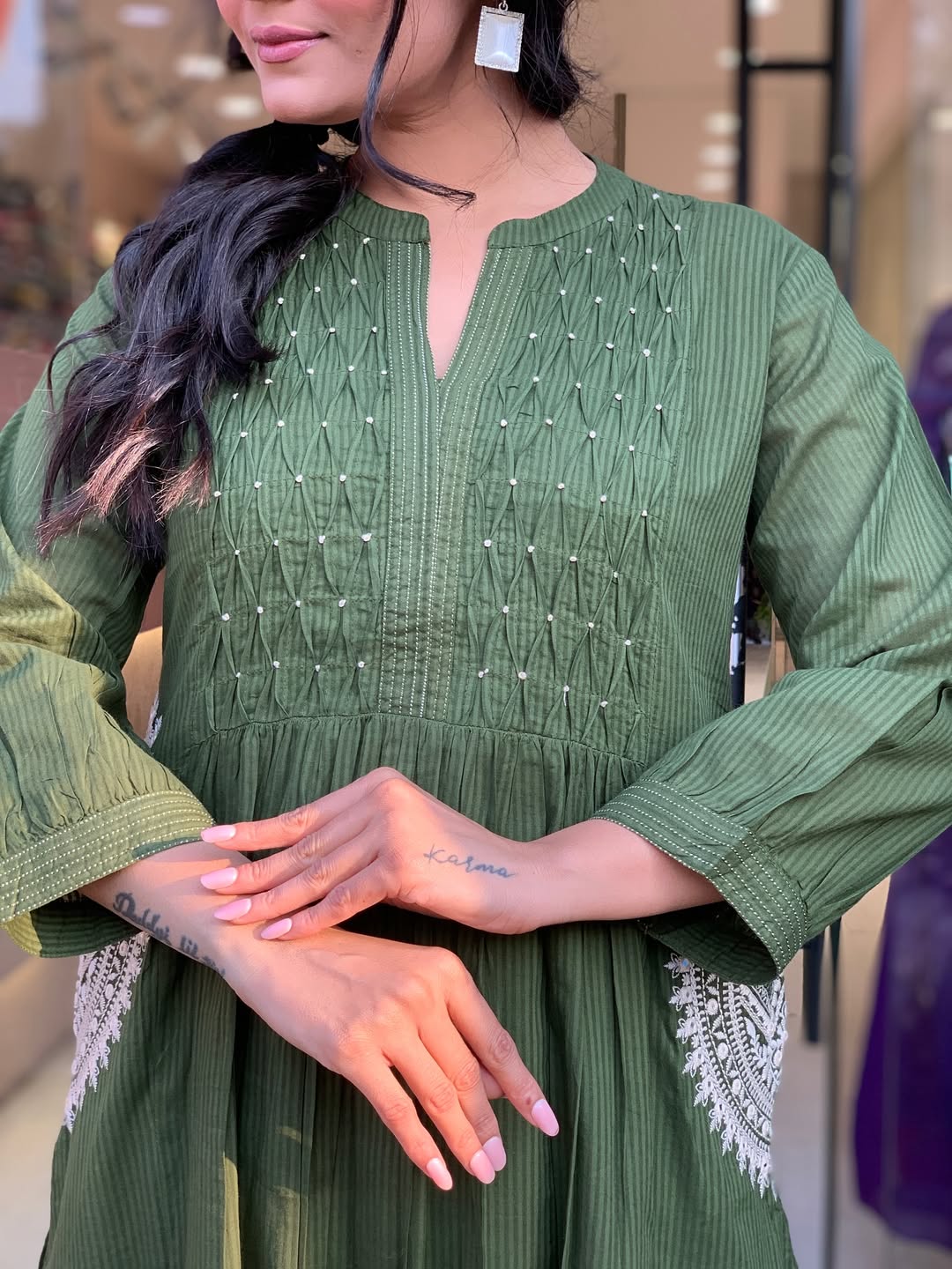 Green Velly Pure Cotton Handwork Suit Set