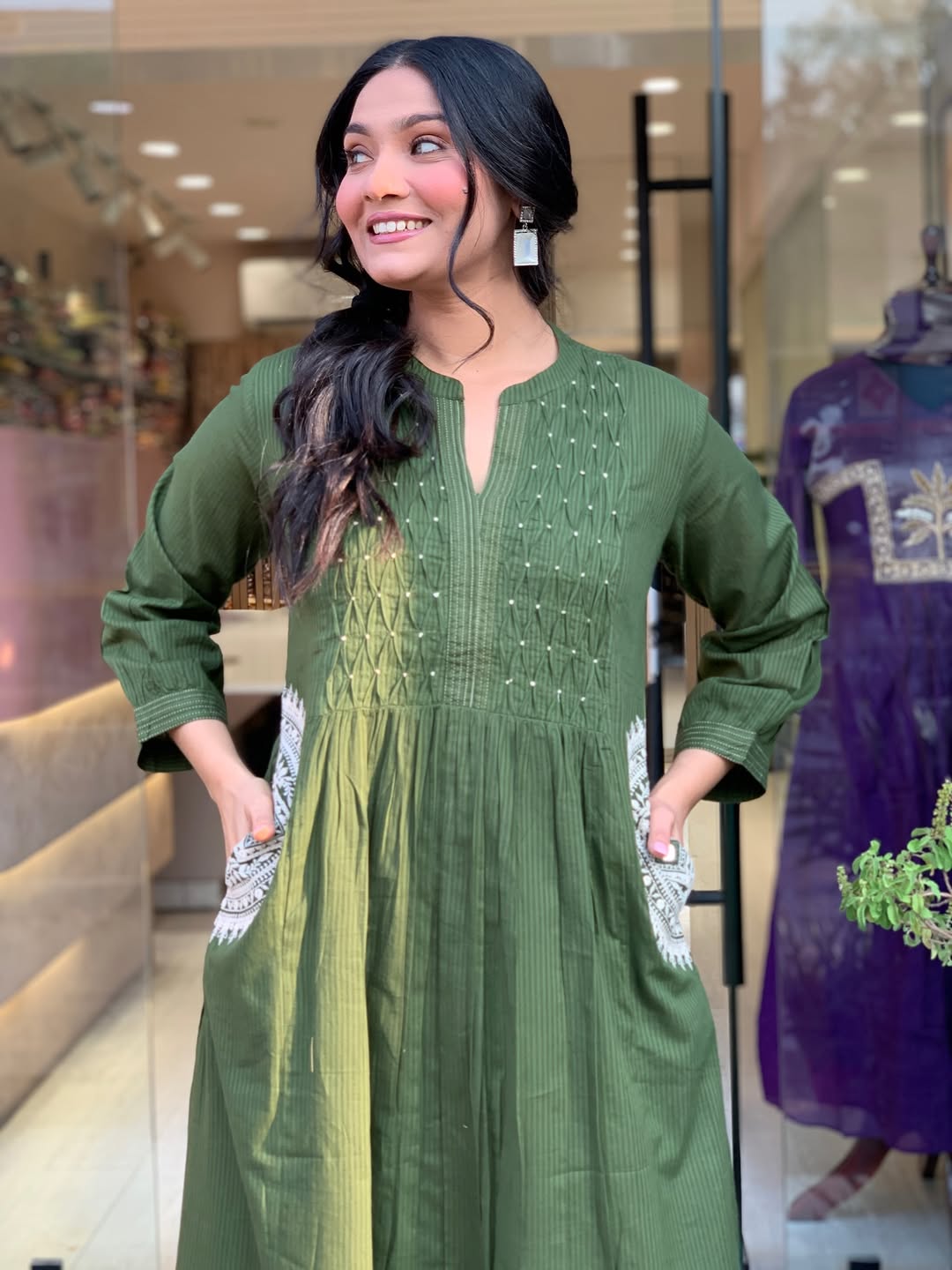 Green Velly Pure Cotton Handwork Suit Set