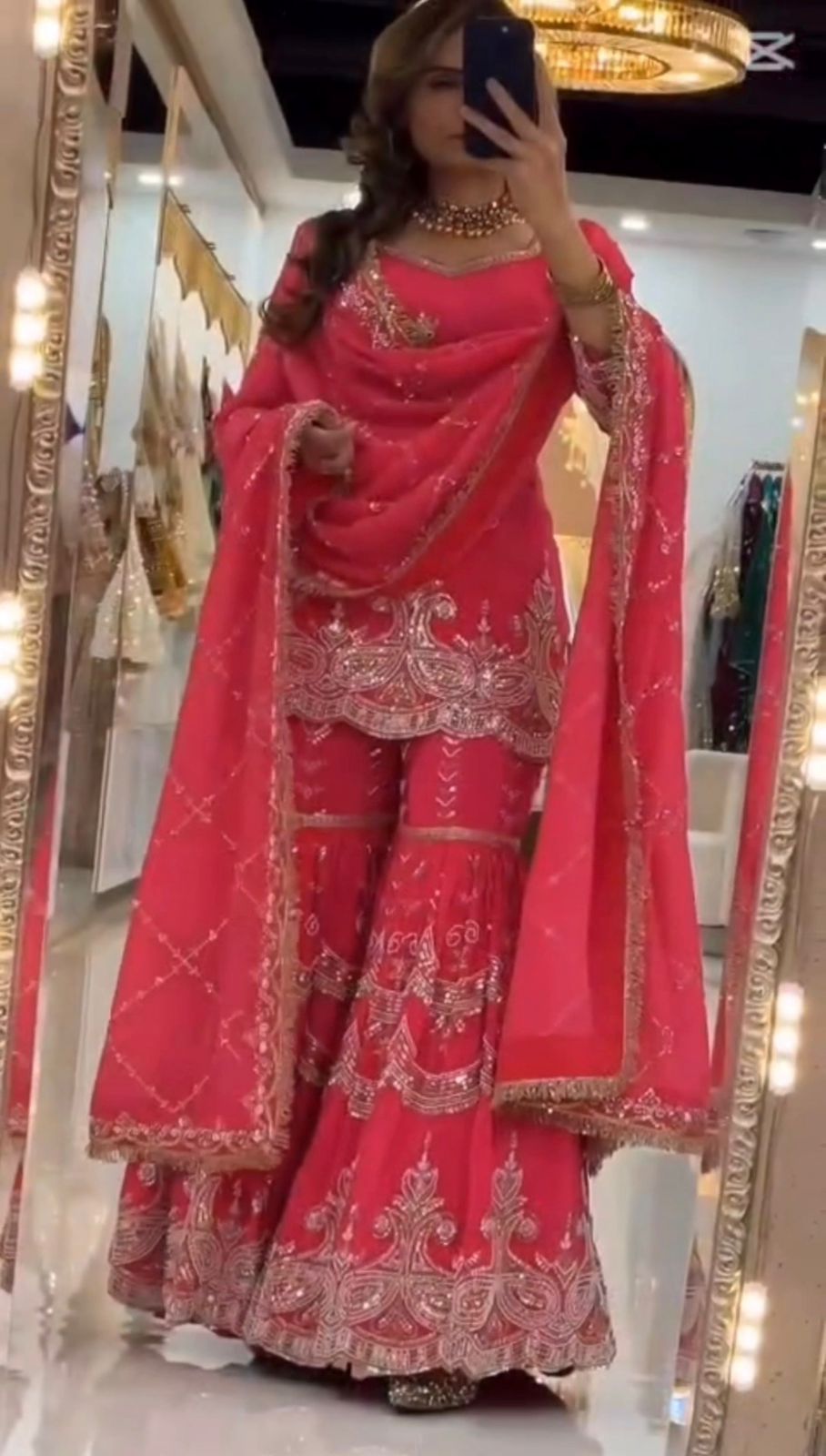 Designer Georgette Sharara Palazzo Set with Sequin Embroidery & Dupatta | Party Wear