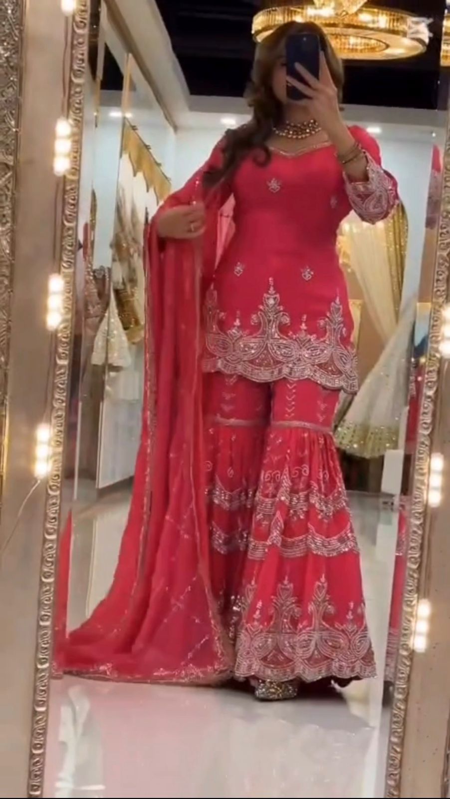 Designer Georgette Sharara Palazzo Set with Sequin Embroidery & Dupatta | Party Wear