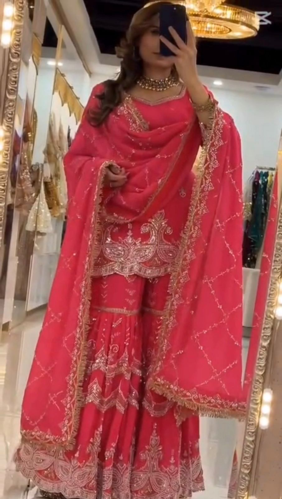 Designer Georgette Sharara Palazzo Set with Sequin Embroidery & Dupatta | Party Wear