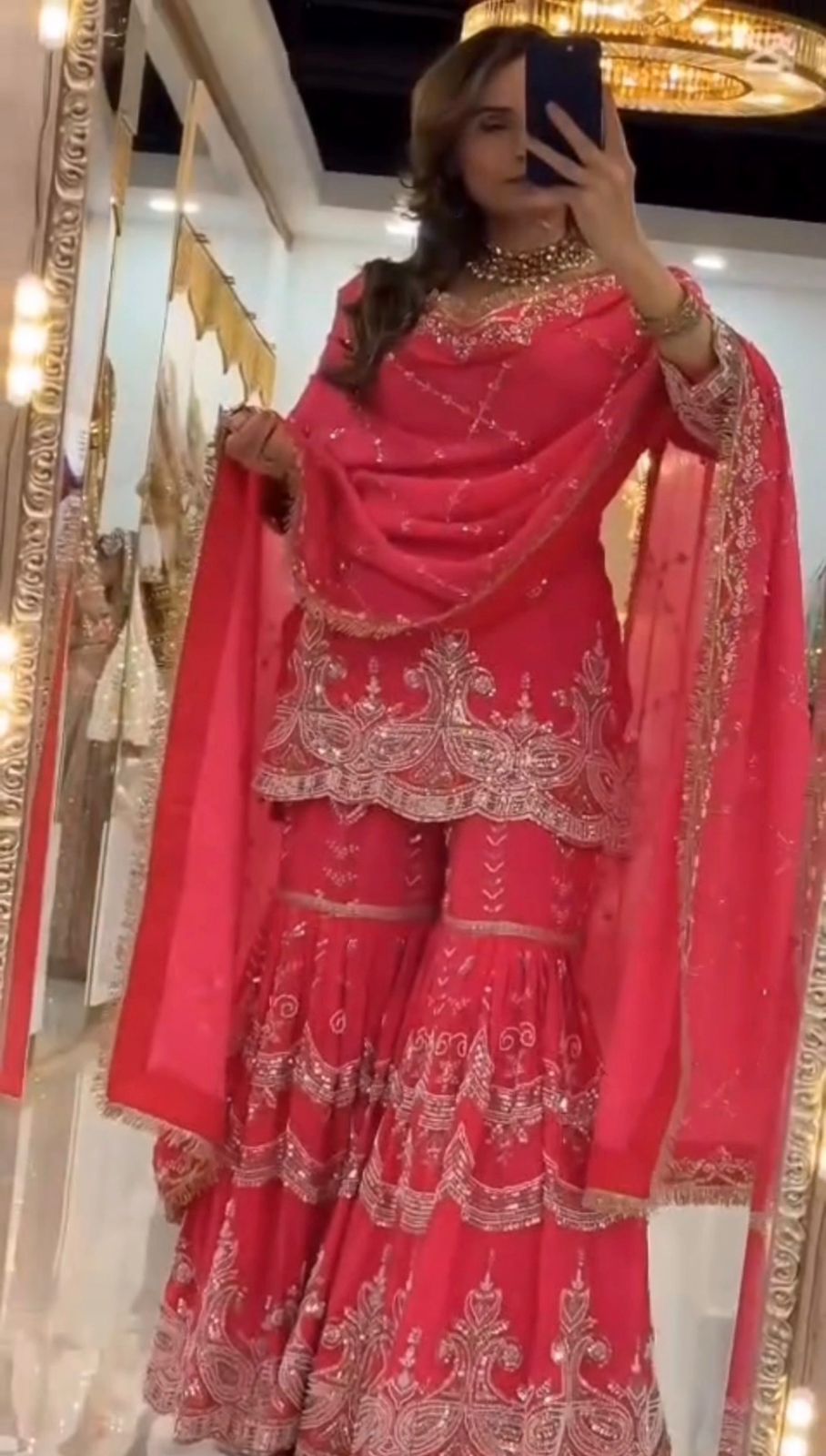 Designer Georgette Sharara Palazzo Set with Sequin Embroidery & Dupatta | Party Wear