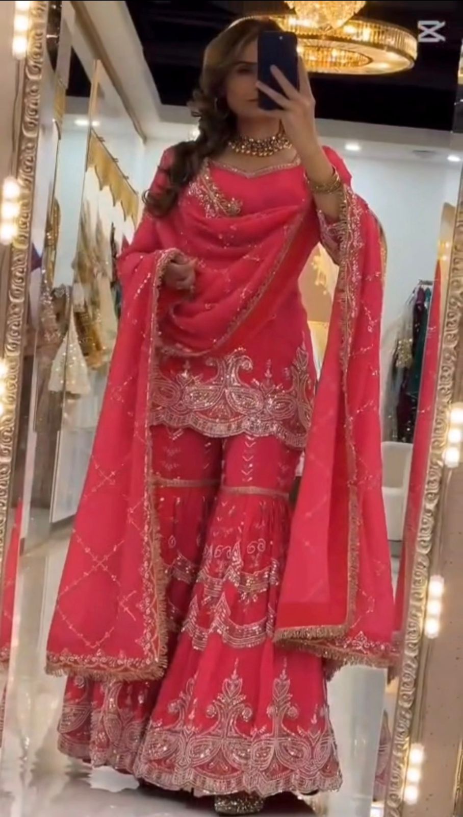 Designer Georgette Sharara Palazzo Set with Sequin Embroidery & Dupatta | Party Wear
