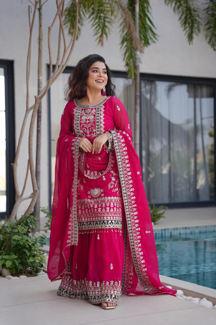Premium Fully Stitched  Georgette Sequin Palazzo Set with Dupatta – Elegant Party Wear