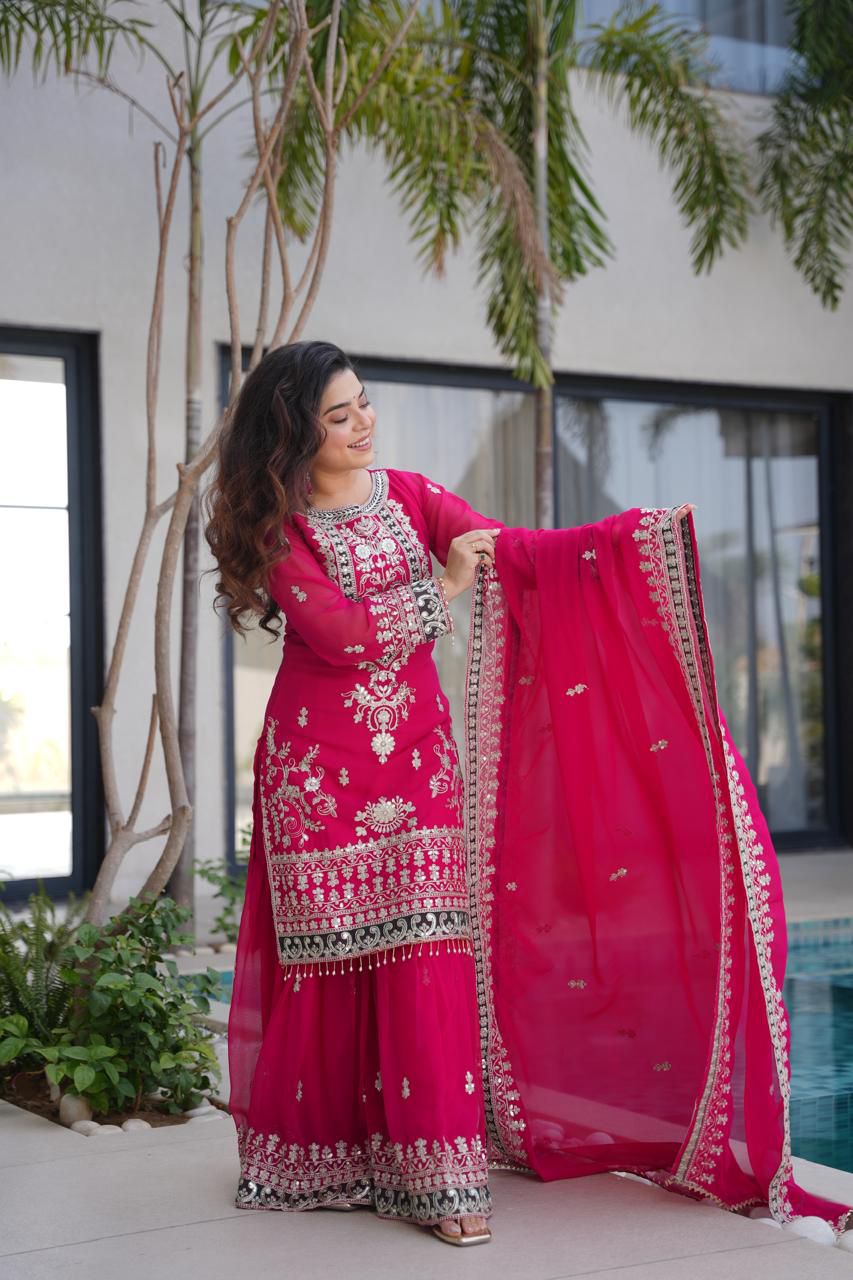 Premium Fully Stitched  Georgette Sequin Palazzo Set with Dupatta – Elegant Party Wear