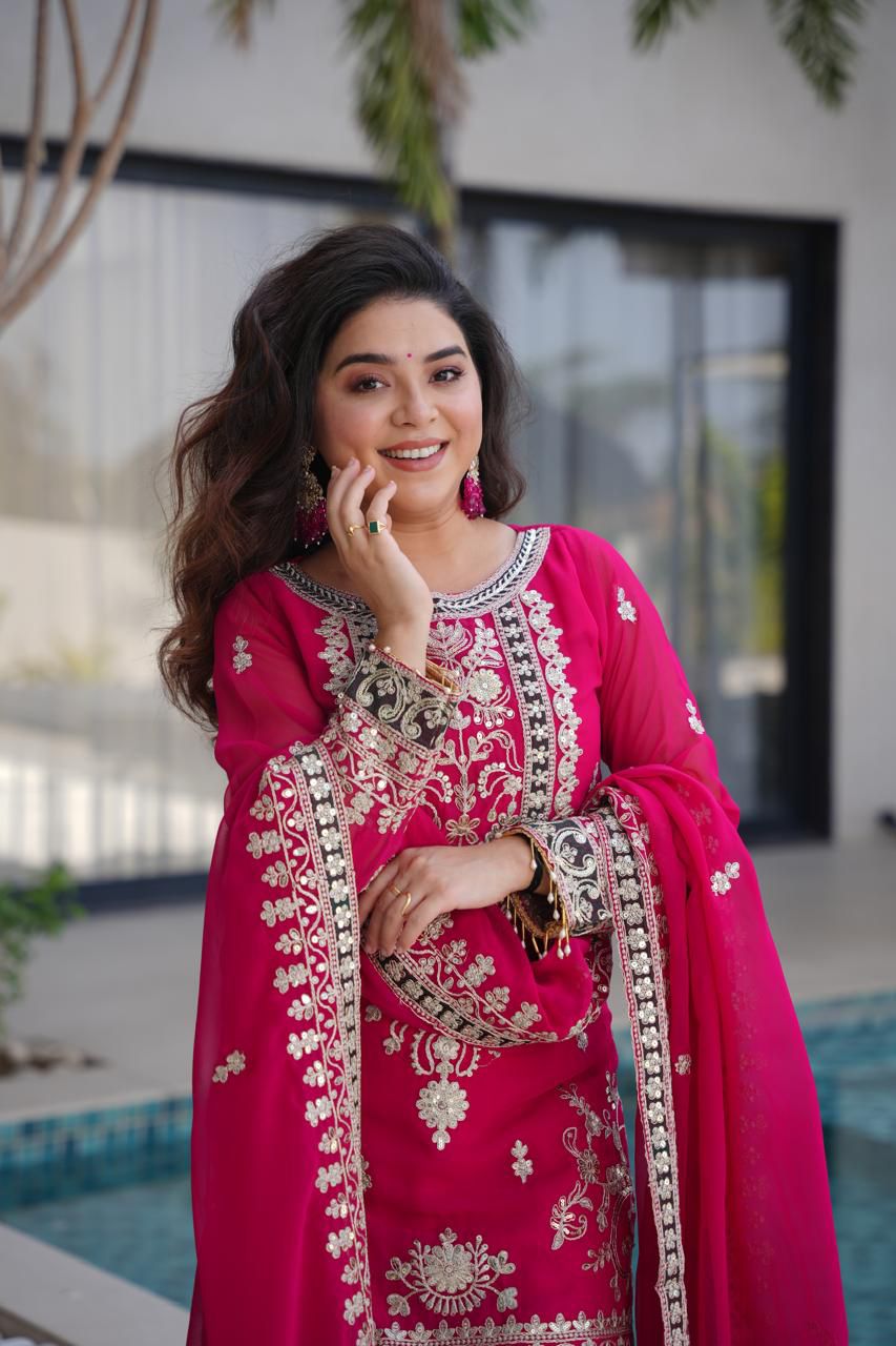 Premium Fully Stitched  Georgette Sequin Palazzo Set with Dupatta – Elegant Party Wear