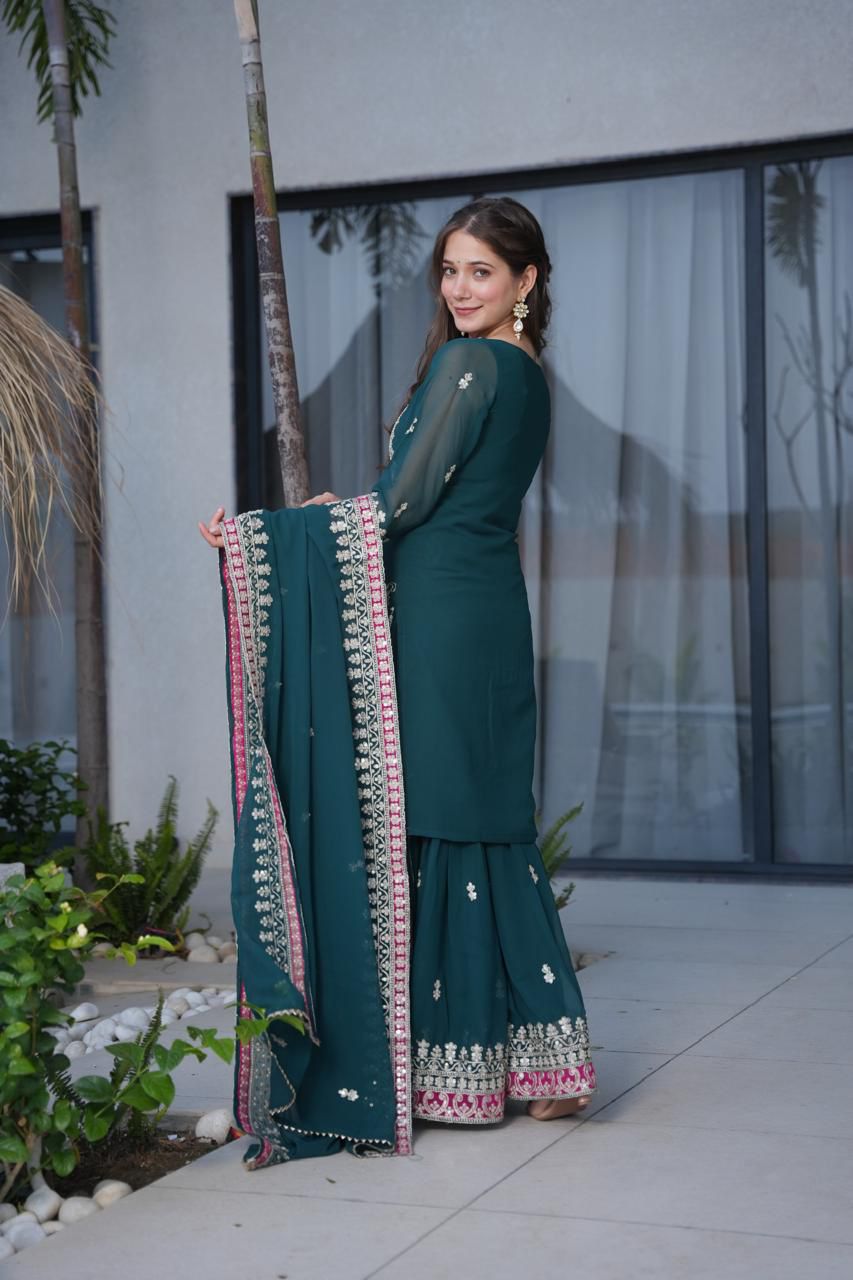 Premium Fully Stitched  Georgette Sequin Palazzo Set with Dupatta – Elegant Party Wear