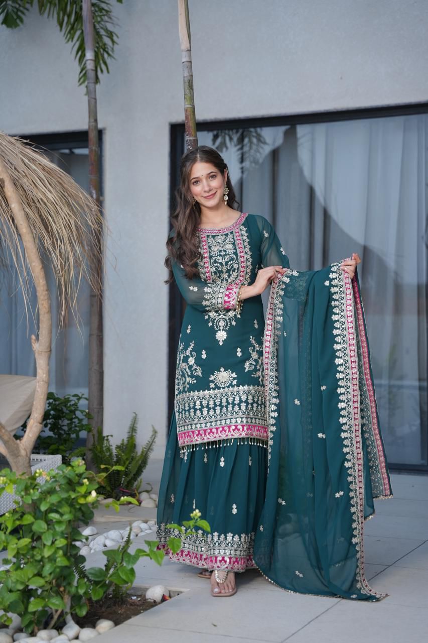Premium Fully Stitched  Georgette Sequin Palazzo Set with Dupatta – Elegant Party Wear