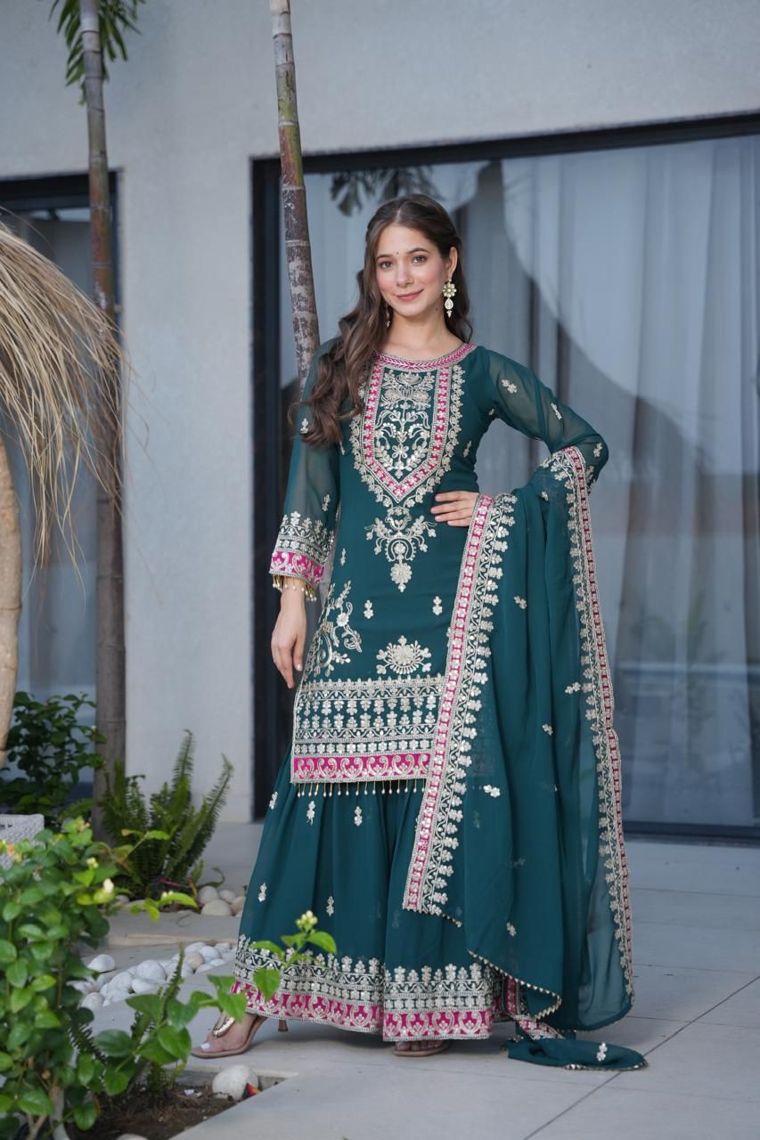 Premium Fully Stitched  Georgette Sequin Palazzo Set with Dupatta – Elegant Party Wear