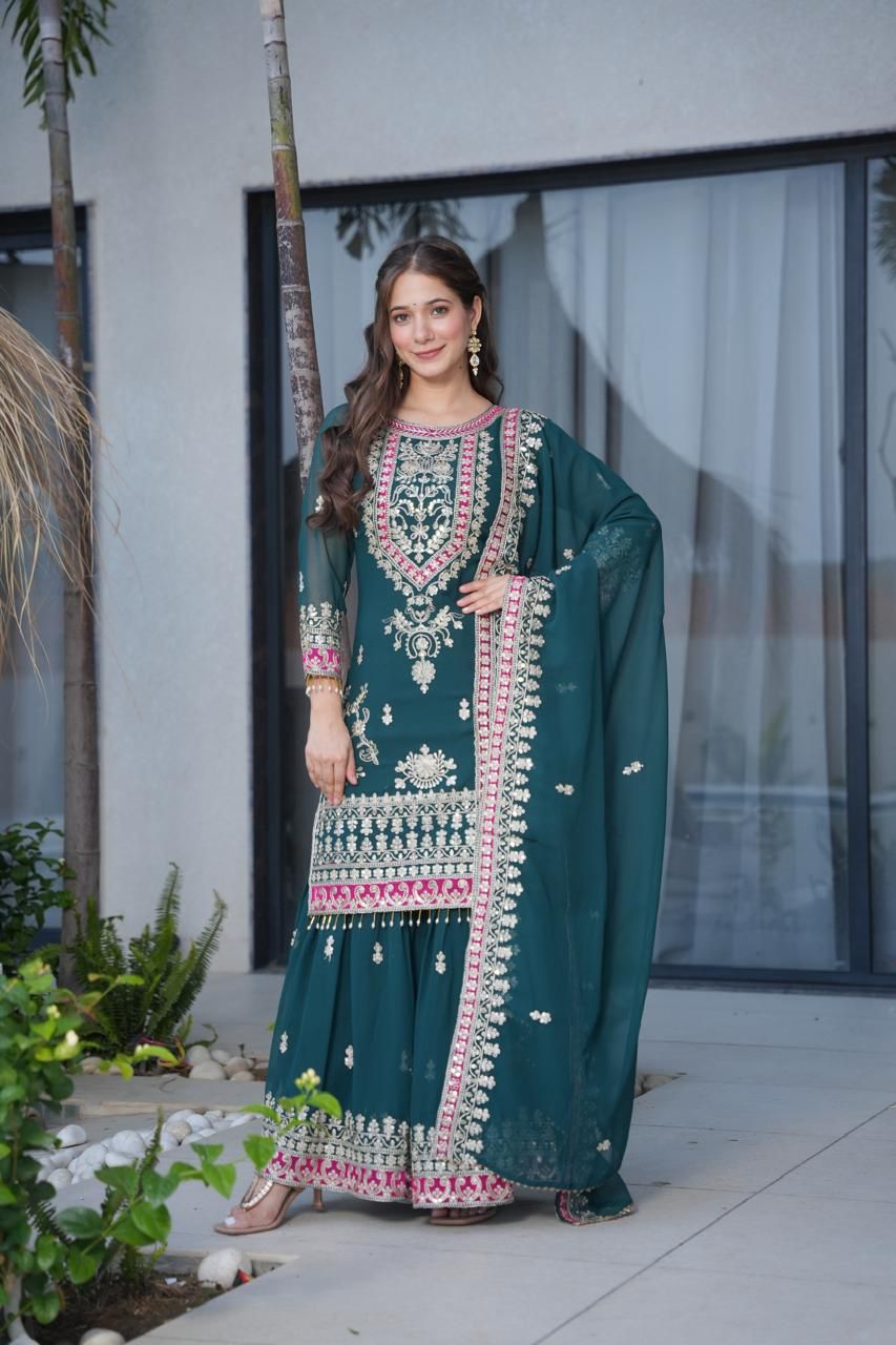 Premium Fully Stitched  Georgette Sequin Palazzo Set with Dupatta – Elegant Party Wear