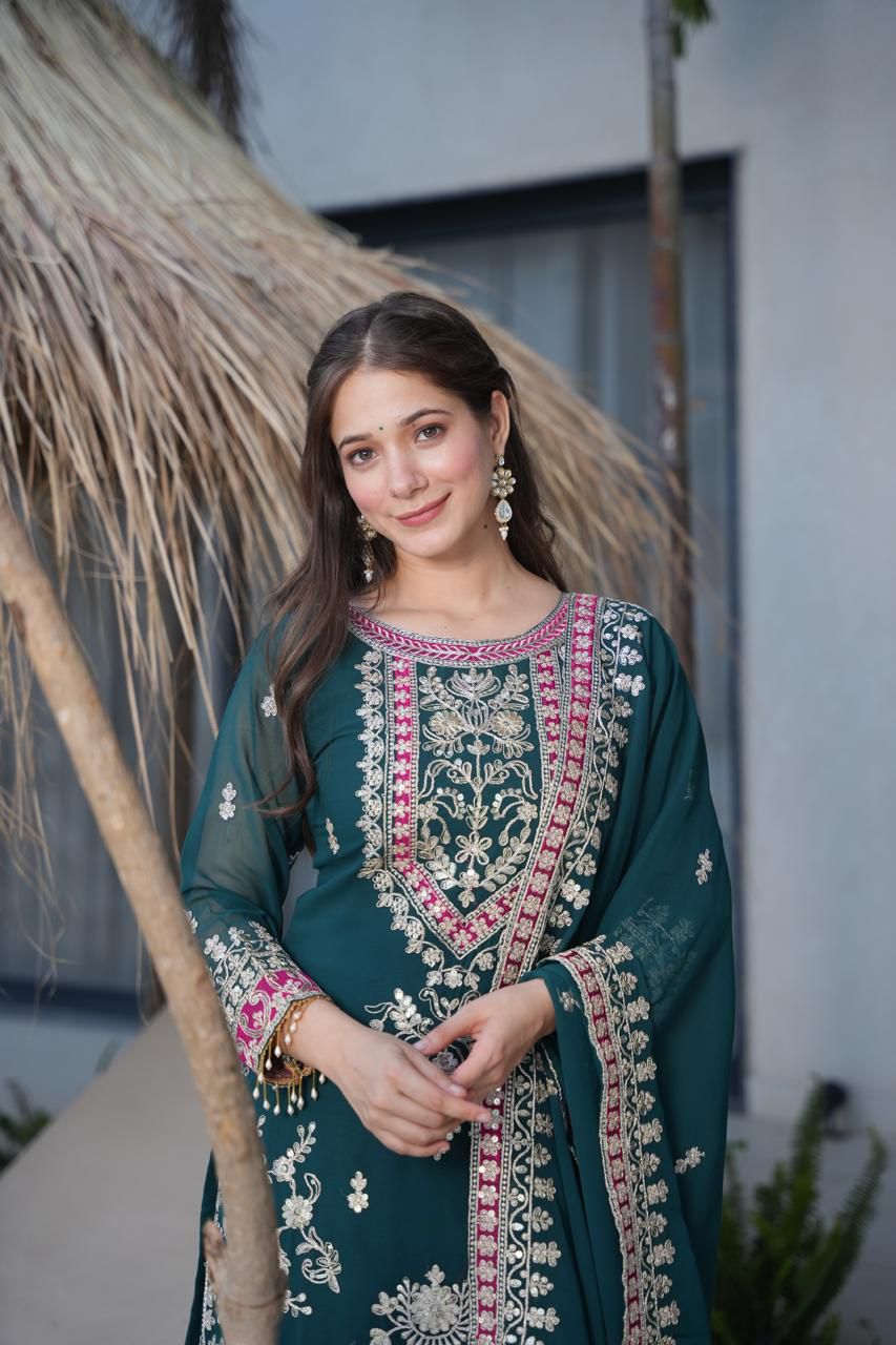 Premium Fully Stitched  Georgette Sequin Palazzo Set with Dupatta – Elegant Party Wear